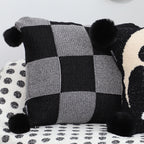 SOGA 2X 45cm Modern Comfort Black & Gray Gingham Pillowcase with Pom Poms