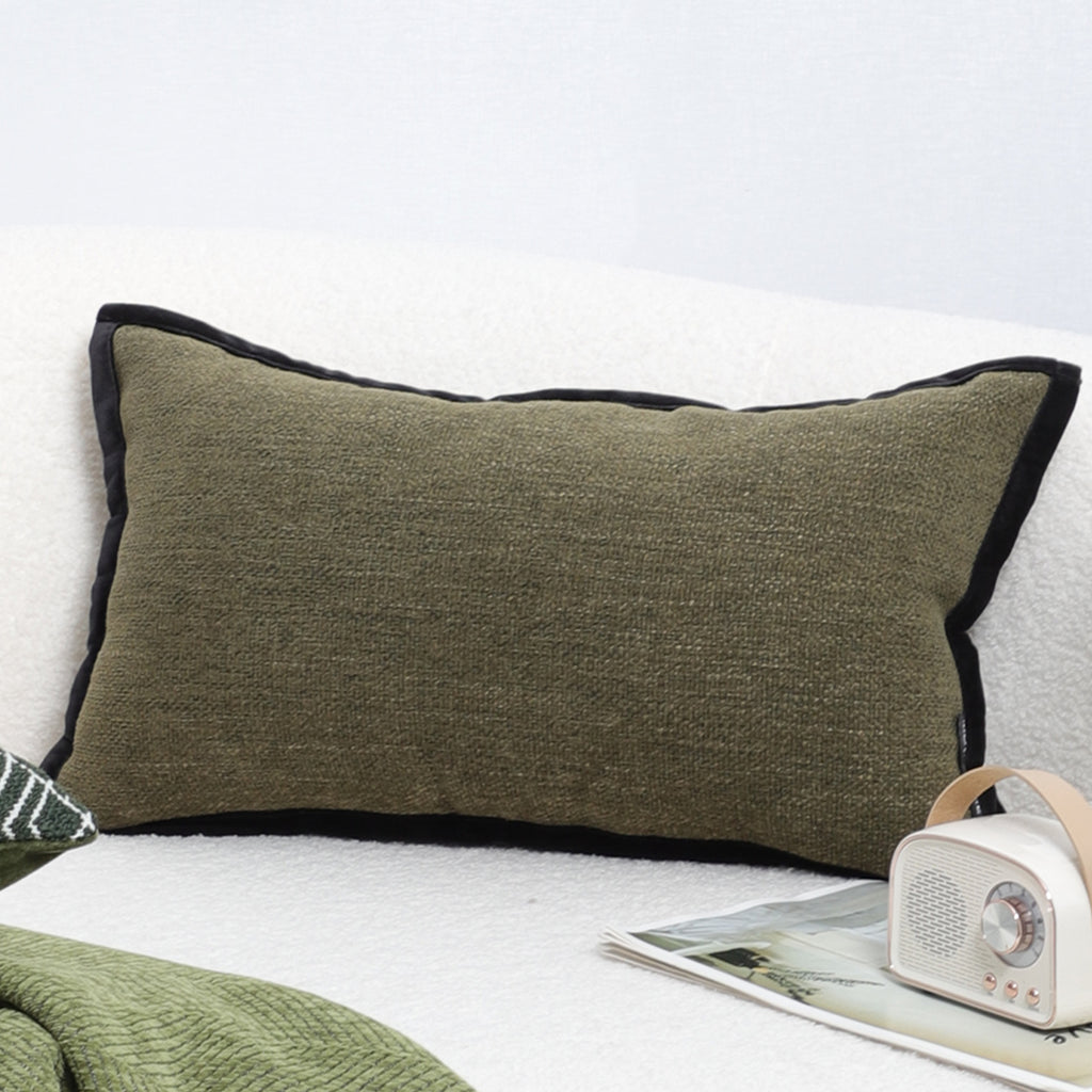 SOGA 30x50cm Versatile Olive Green Lumbar Pillowcase with Black Border