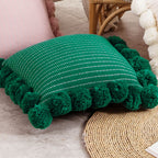 SOGA 45cm Teal Ribbed Pillow Cover with Pom Poms