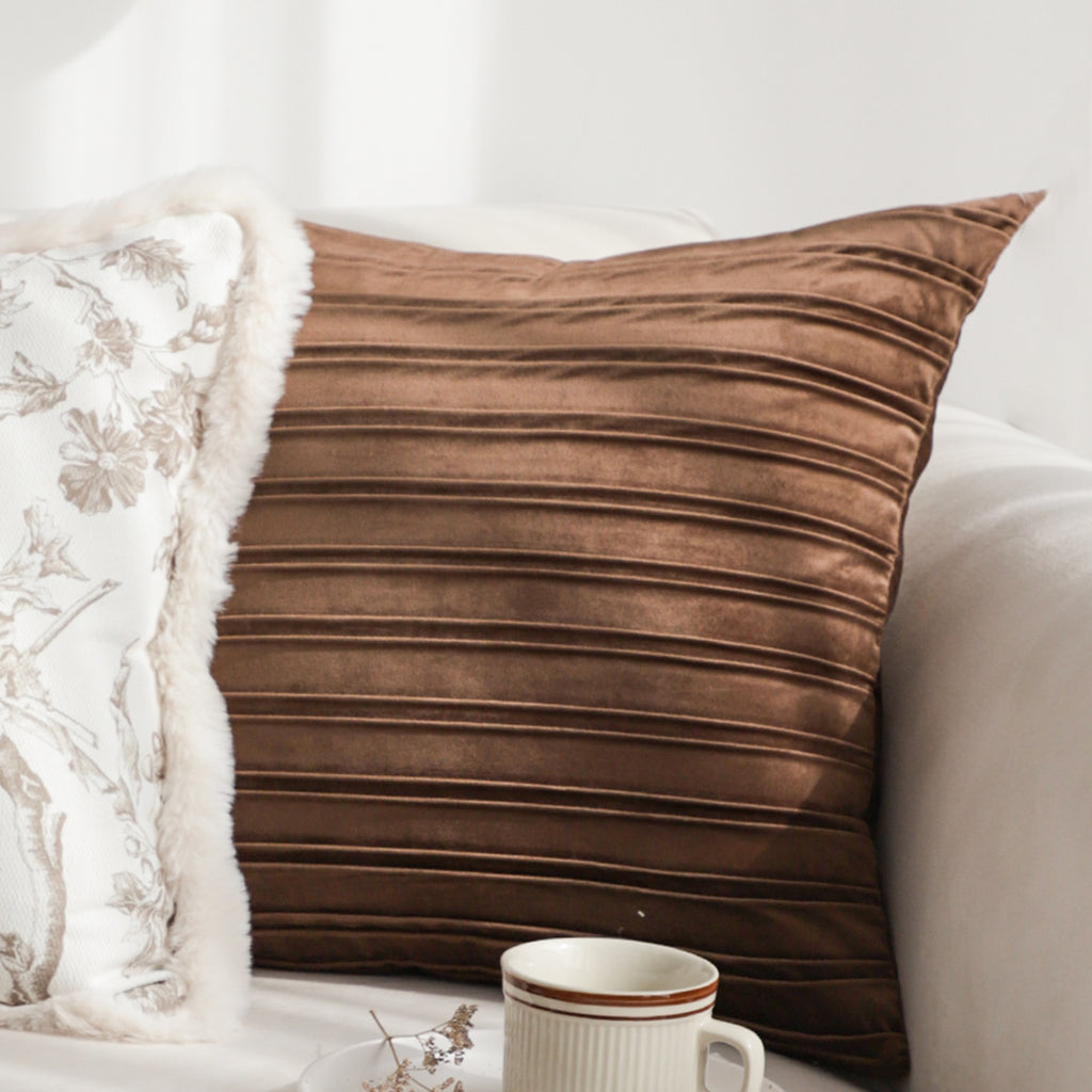 SOGA 2X 45cm Rust Leather-Look Pleated Pillowcase