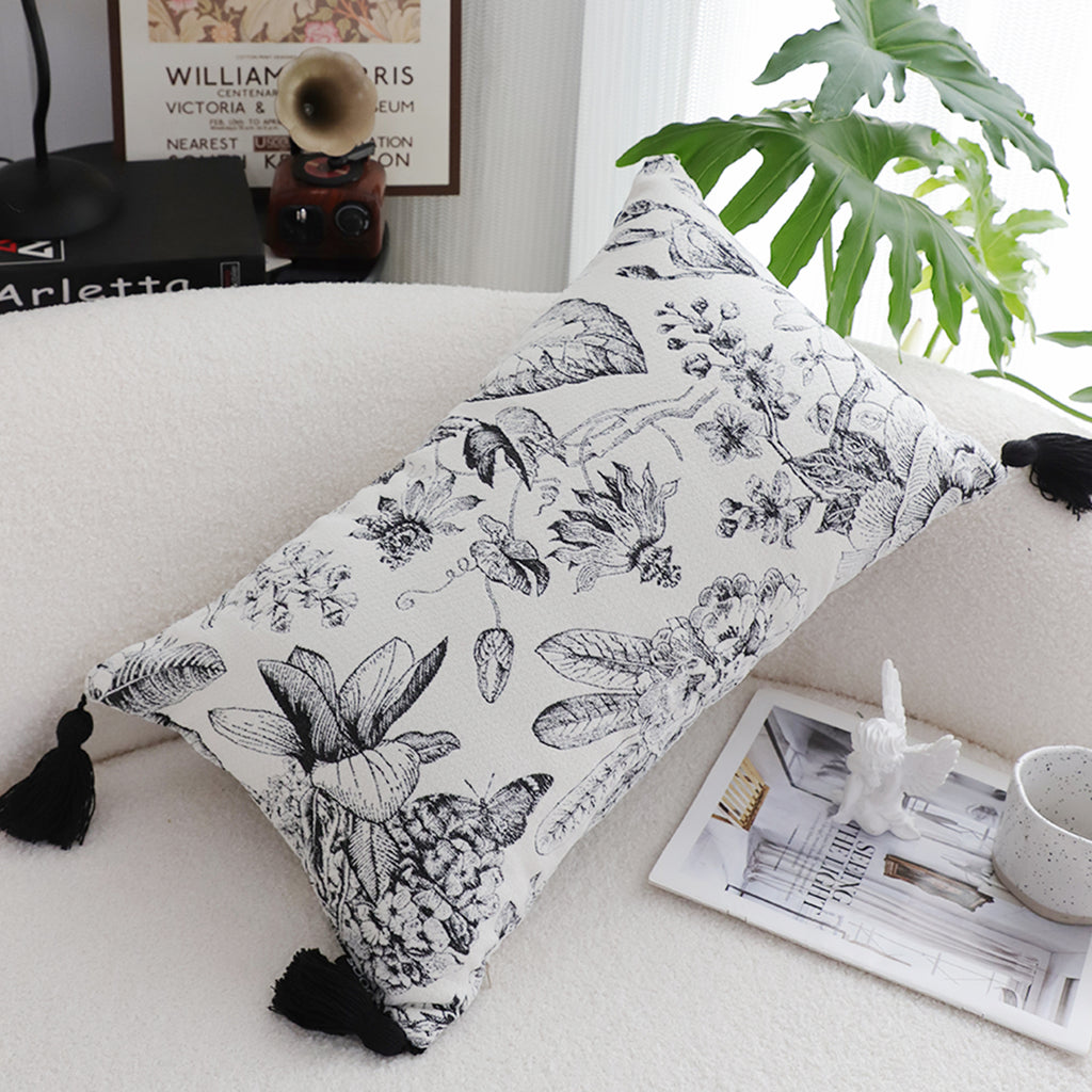 SOGA 30x50cm Chic Botanical Bliss Rectangular Pillowcase with Tassel Accents