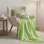 SOGA 3PC Cozy Living Set – Green Knitted Throw Blanket with Decorative Pillow Covers (Cable Knit & Botanical Meadow Design)