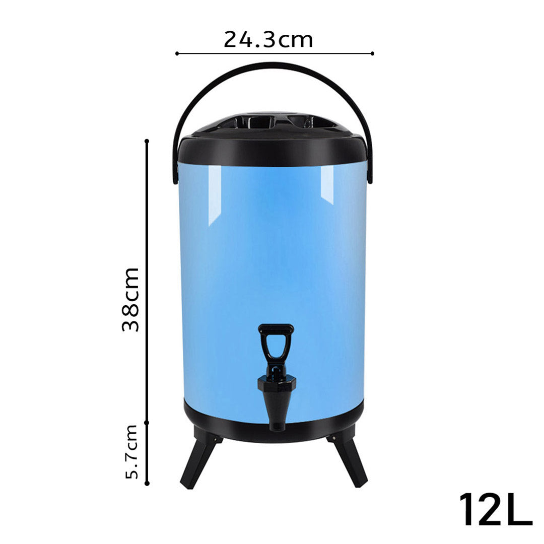 SOGA 8X 3.2 Gal Stainless Steel Insulated Milk Tea Barrel Hot and Cold Beverage Dispenser Container with Faucet Blue
