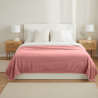 SOGA 3PC Cozy Set – Pink Flannel Throw Blanket with Decorative Pillow Covers (Chevron Pure & Scalloped Wave White Design)