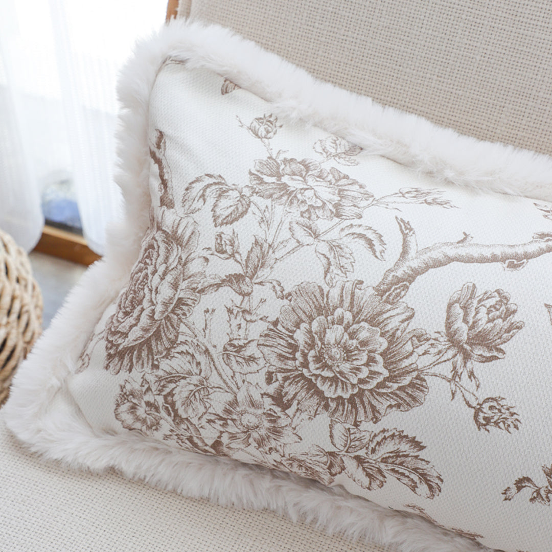 SOGA 30x50cm Taupe Floral Embroidered Pillowcase