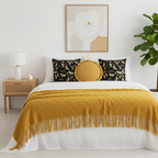 SOGA 4PC Yellow Diamond Knitted Throw Blanket with Tassels, 2x 45cm Vintage Butterfly & 45cm Quilted Luxury Pillowcases