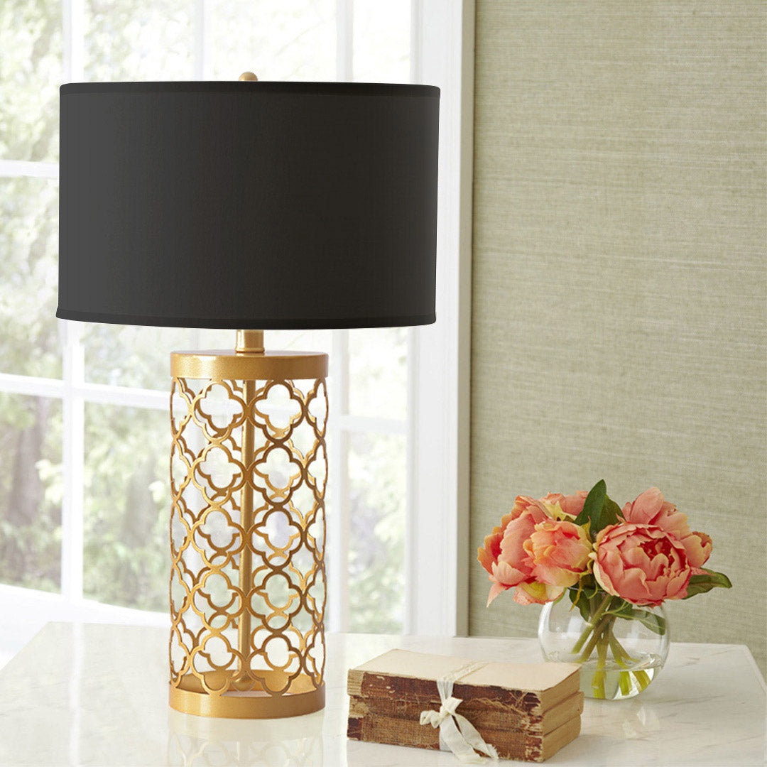 SOGA 2X Golden Hollowed Out Base Table Lamp with Dark Shade