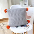SOGA 45cm Ribbed Knit Pillowcase with Pom-Poms (Light Gray)