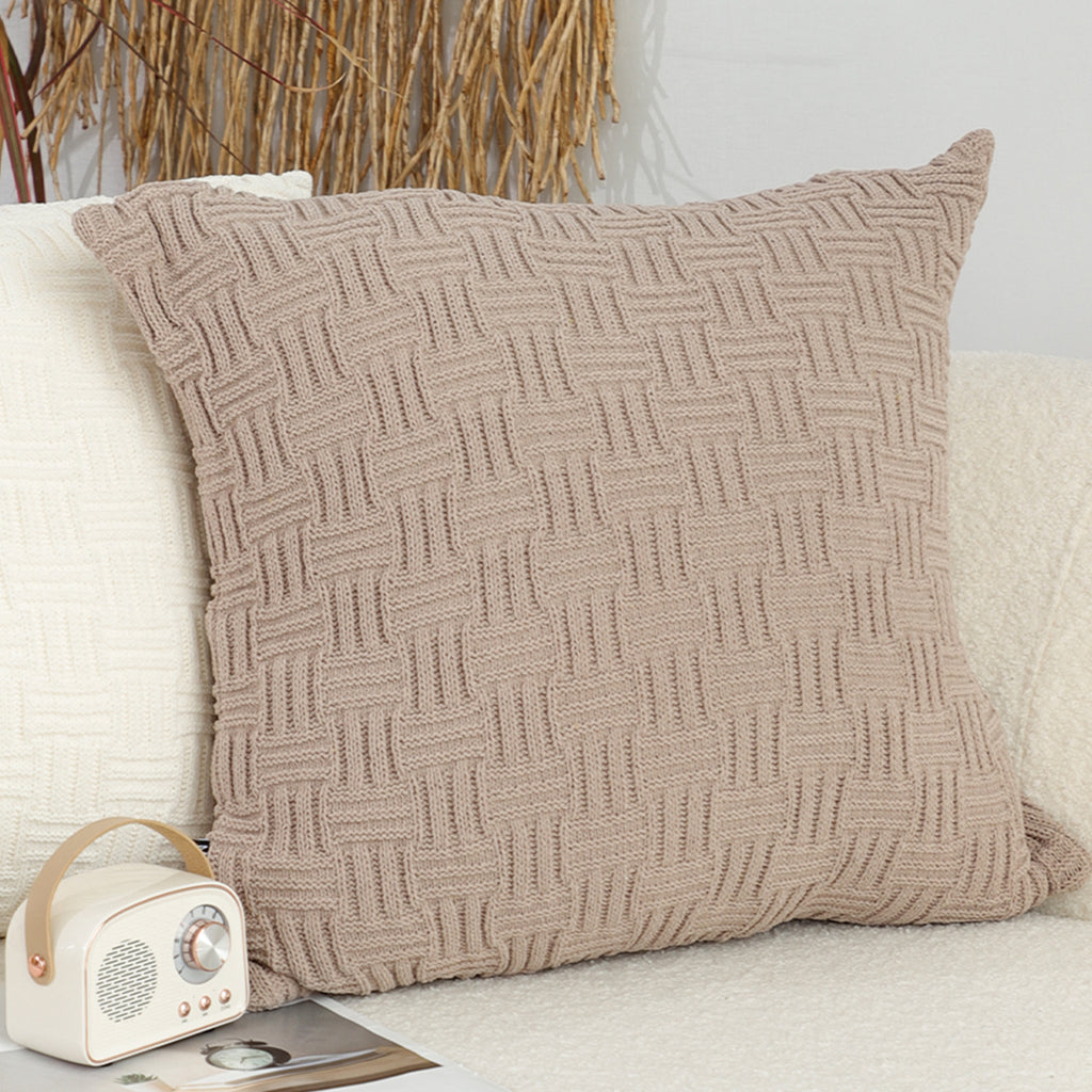 SOGA 45cm Woven Grid Knit Decorative Pillowcase - Taupe Beige