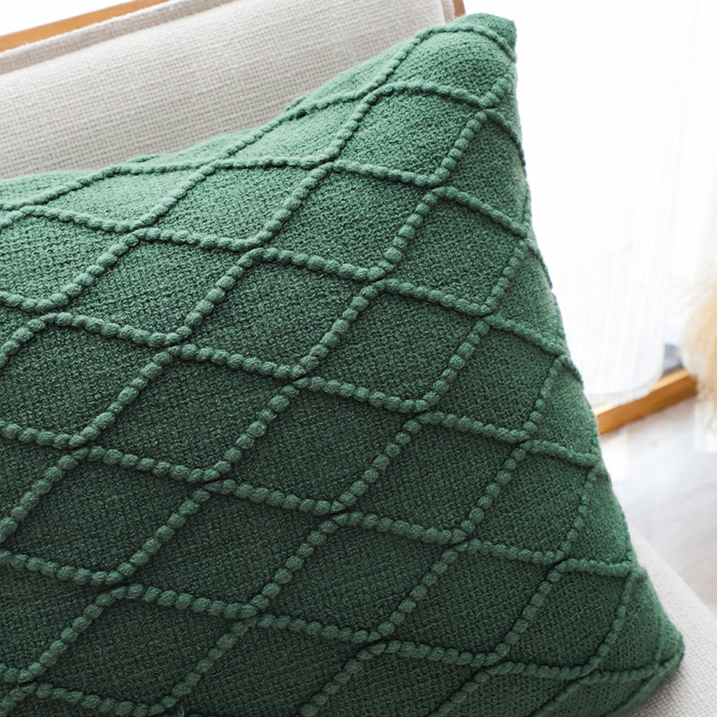 SOGA 2X 45cm Forest Green Diamond Knit Pillowcase