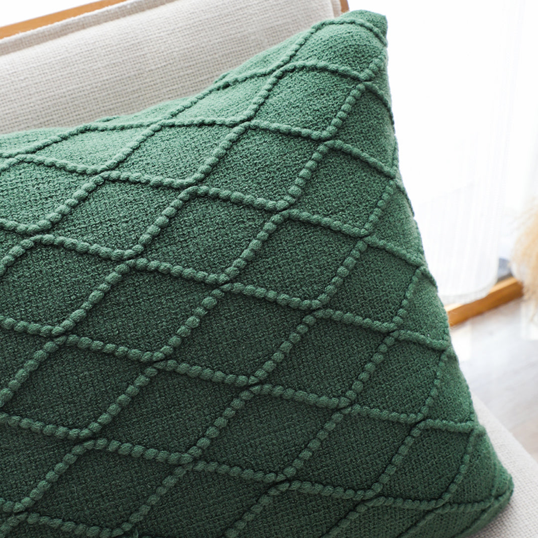 SOGA 2X 45cm Forest Green Diamond Knit Pillowcase
