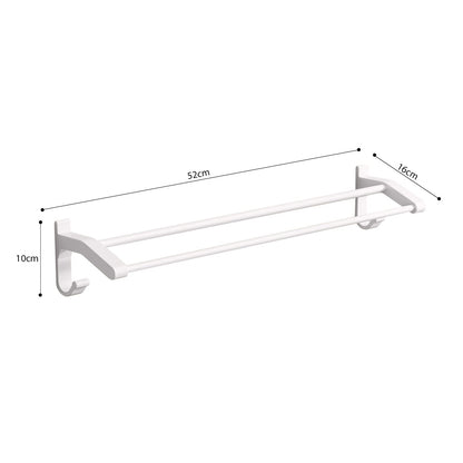 SOGA 2X 52cm White Wall-Mounted Double Pole Towel Holder Bathroom Organiser Rail Hanger with Hooks