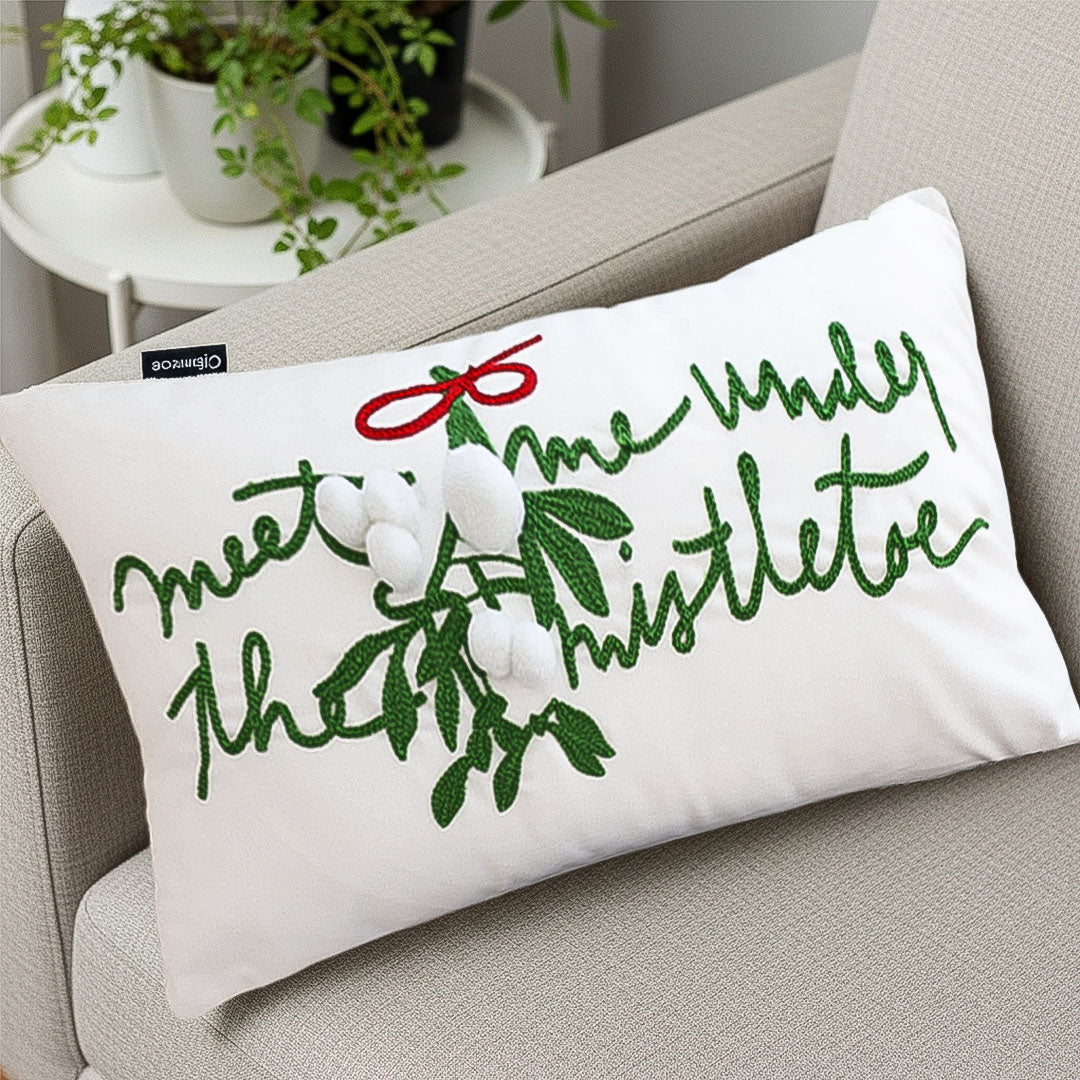 SOGA 45cm Embroidered Christmas Pillowcase – Festive Elegance in White