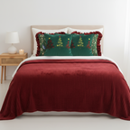 SOGA 5PC Christmas Set – Striped Flannel Throw Blanket with Tree Trio & Holiday Pillow Covers