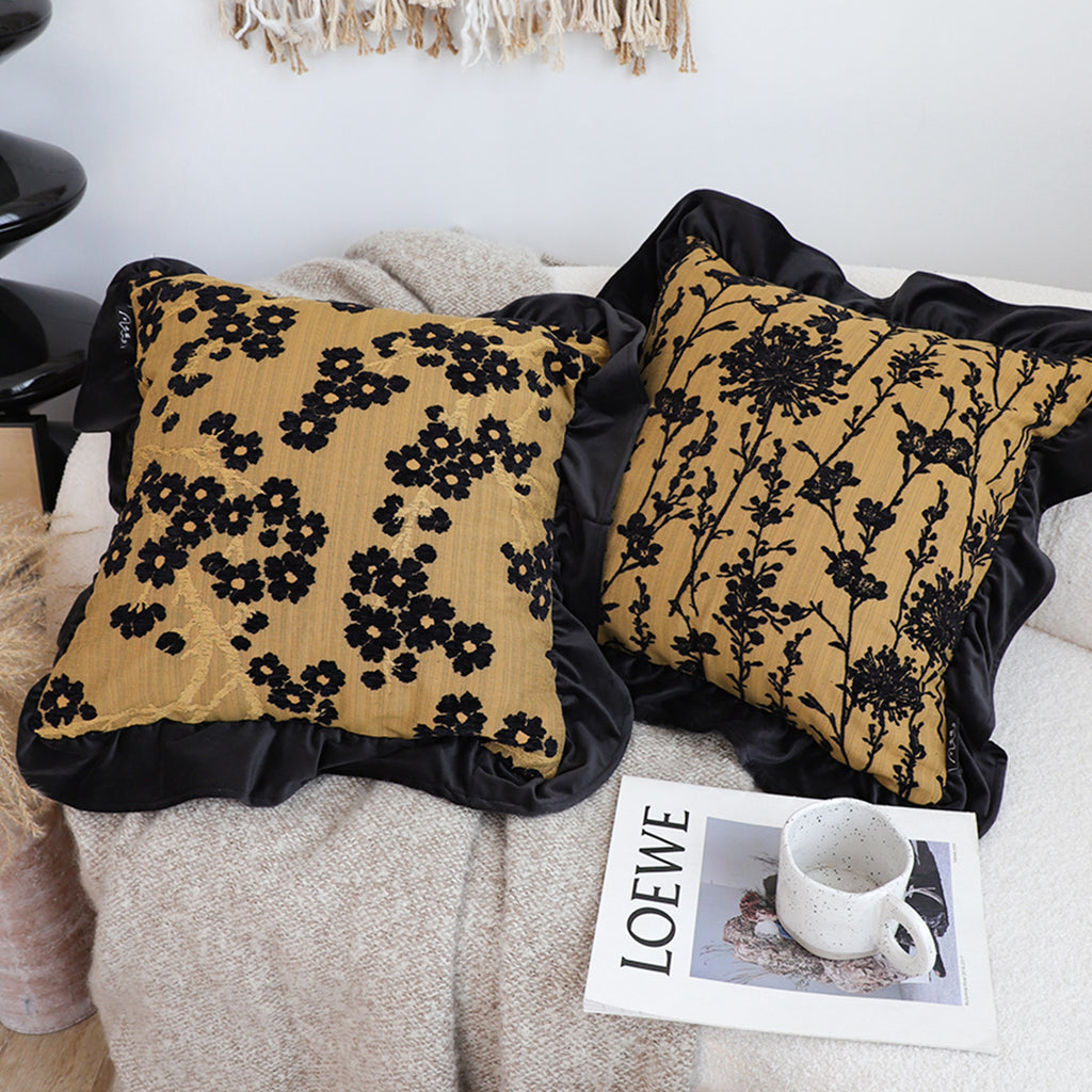 SOGA 45cm Elegant Black & Gold Floral Velvet Pillowcase