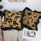 SOGA 45cm Elegant Black & Gold Floral Velvet Pillowcase