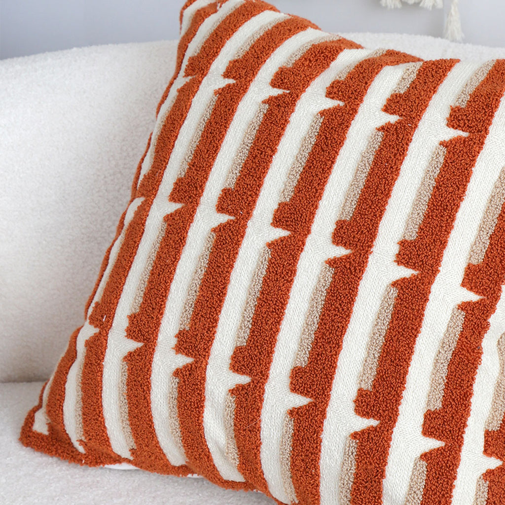 SOGA 45cm Rust Orange & Off-White Striped Polyester Decorative Pillowcase