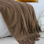 SOGA 2X Acrylic Knitted Throw Blanket – Solid Fringed Warm Cozy Woven Cover for Couch, Bed, Sofa Home Decor, Coffee