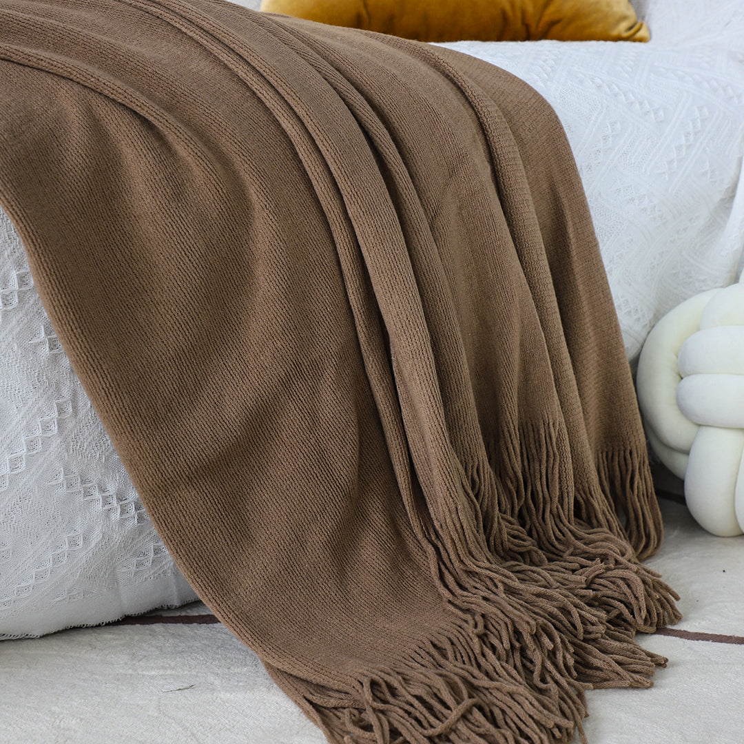 SOGA 2X Acrylic Knitted Throw Blanket – Solid Fringed Warm Cozy Woven Cover for Couch, Bed, Sofa Home Decor, Coffee