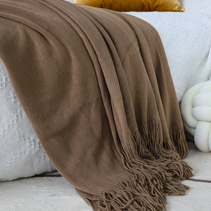 SOGA 2X Coffee Acrylic Knitted Throw Blanket Solid Fringed Warm Cozy Woven Cover Couch Bed Sofa Home Decor