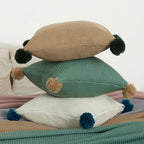 SOGA 45cm Ribbed Knit Pillowcase with Pom-Poms (Warm Beige)