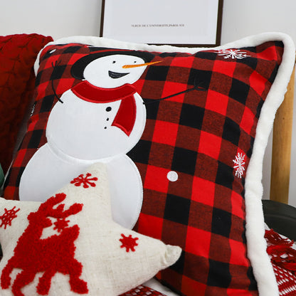 SOGA 45cm Holiday Snowman Pillowcase (Red Plaid)