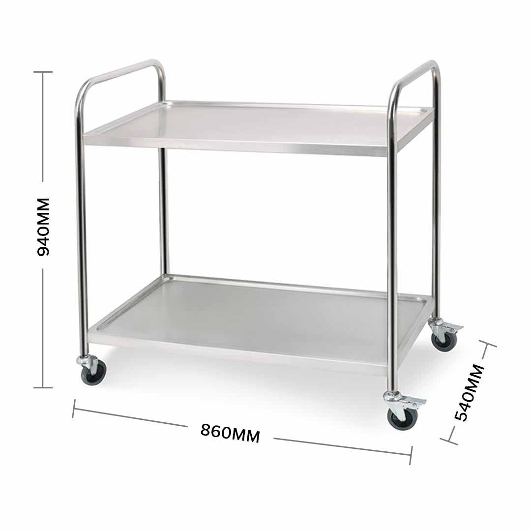 SOGA 2X 2 Tier 86x54x94cm Stainless Steel Kitchen Dinning Food Cart Trolley Utility Round Large