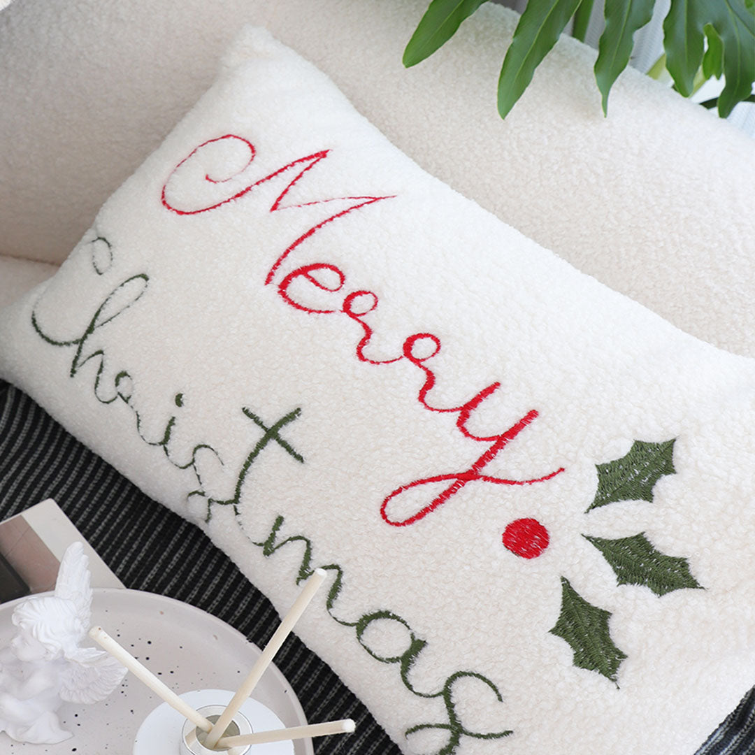 SOGA 45cm Christmas Pine Leaf Lambskin Waist Pillowcase