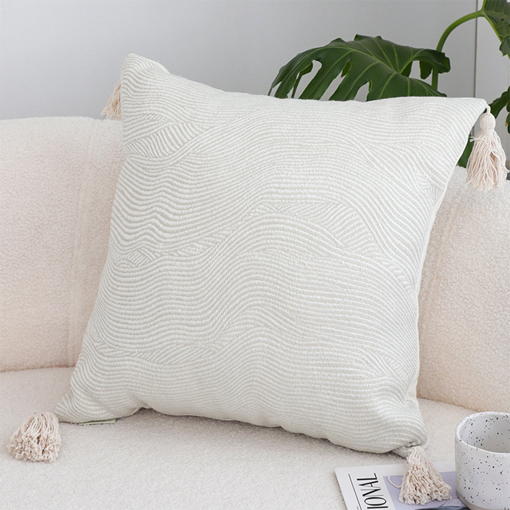 SOGA 45cm Minimalist Cream Tassel Pillowcase with tassels