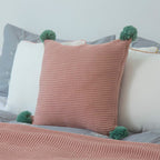SOGA 45cm Ribbed Knit Pillowcase with Pom-Poms (Dusty Rose)