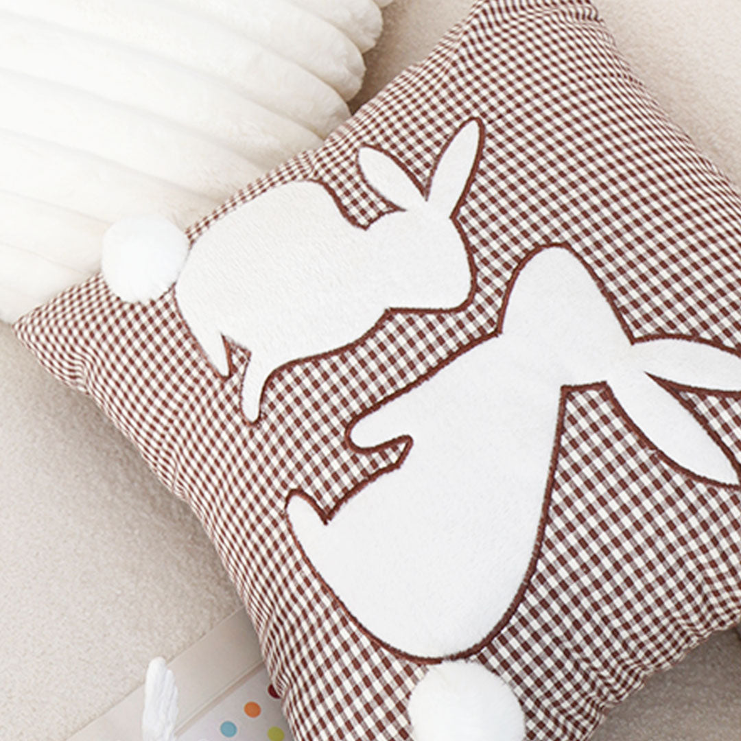 SOGA 2X 45cm Brown Gingham Bunny Pillowcase