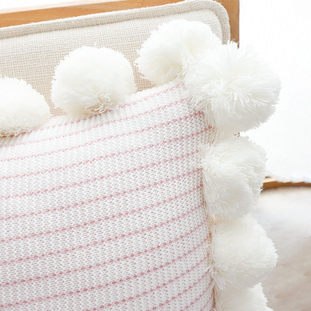 SOGA 45cm Cream Waffle Weave Pillow Cover with Pom Poms