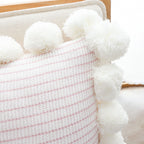 SOGA 45cm Cream Waffle Weave Pillow Cover with Pom Poms