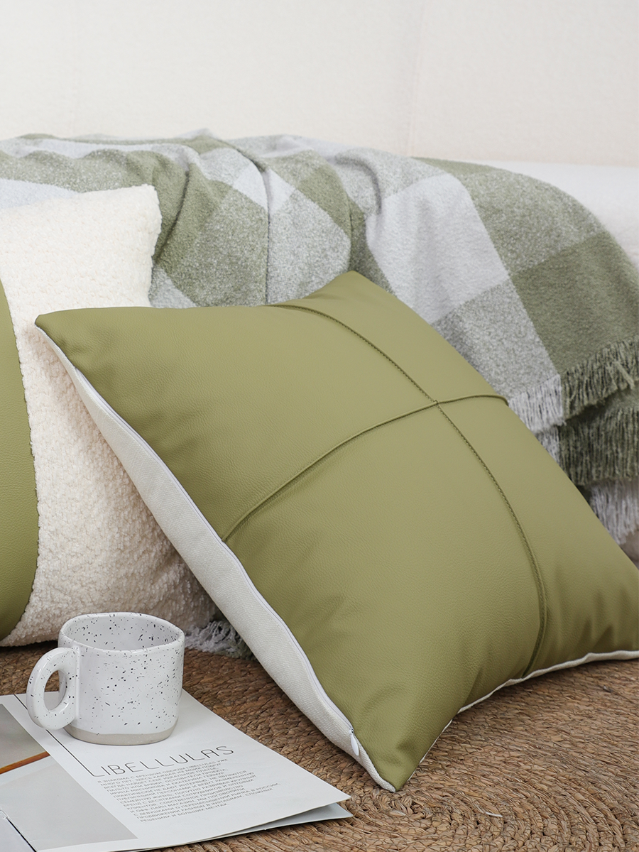 SOGA 45cm Luxurious Olive Green Faux Leather Pillowcase