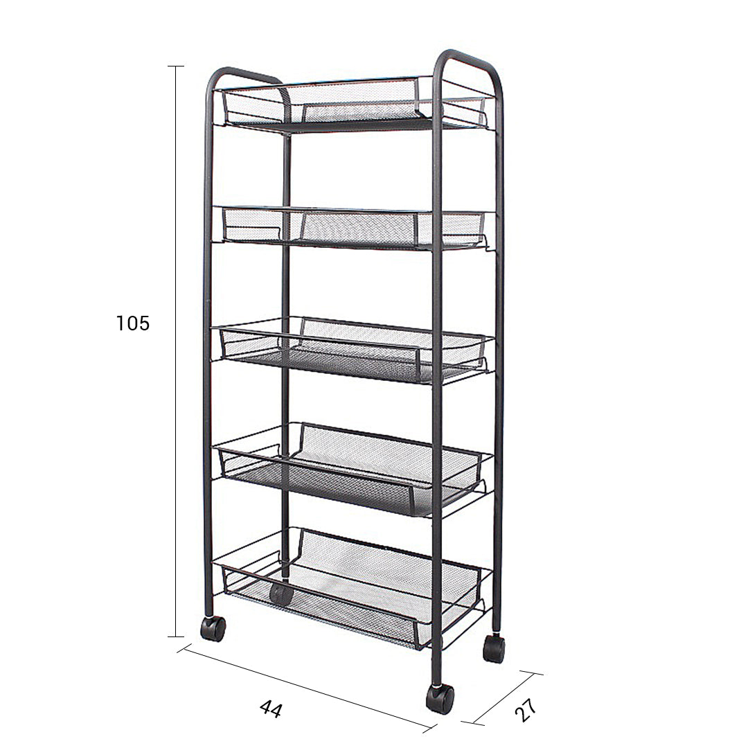 SOGA 5 Tier Steel Black Bee Mesh Kitchen Cart Multi-Functional Shelves Portable Storage Organizer with Wheels