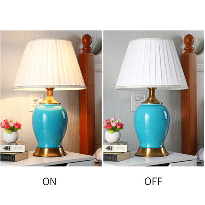 SOGA Ceramic Oval Table Lamp with Gold Metal Base Desk Lamp Blue