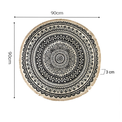 SOGA 2X Black Carpet Soft Linen Bohemian Non-Slip Floor Retro Minimalist Round Rug Home Decor with Tassels