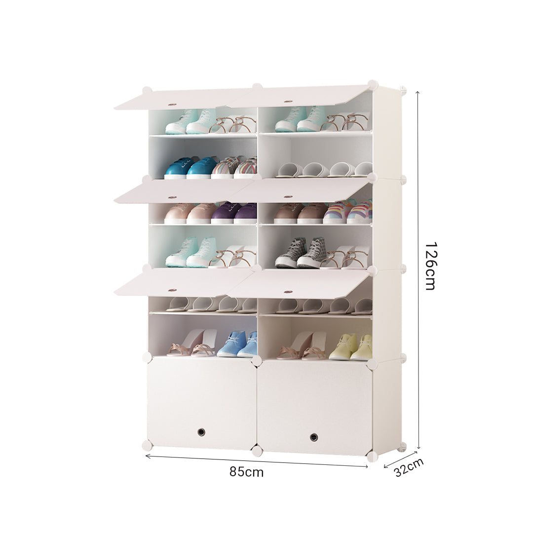 SOGA 7 Tier 2 Column White Shoe Rack Organizer Sneaker Footwear Storage Stackable Stand Cabinet Portable Wardrobe with Cover