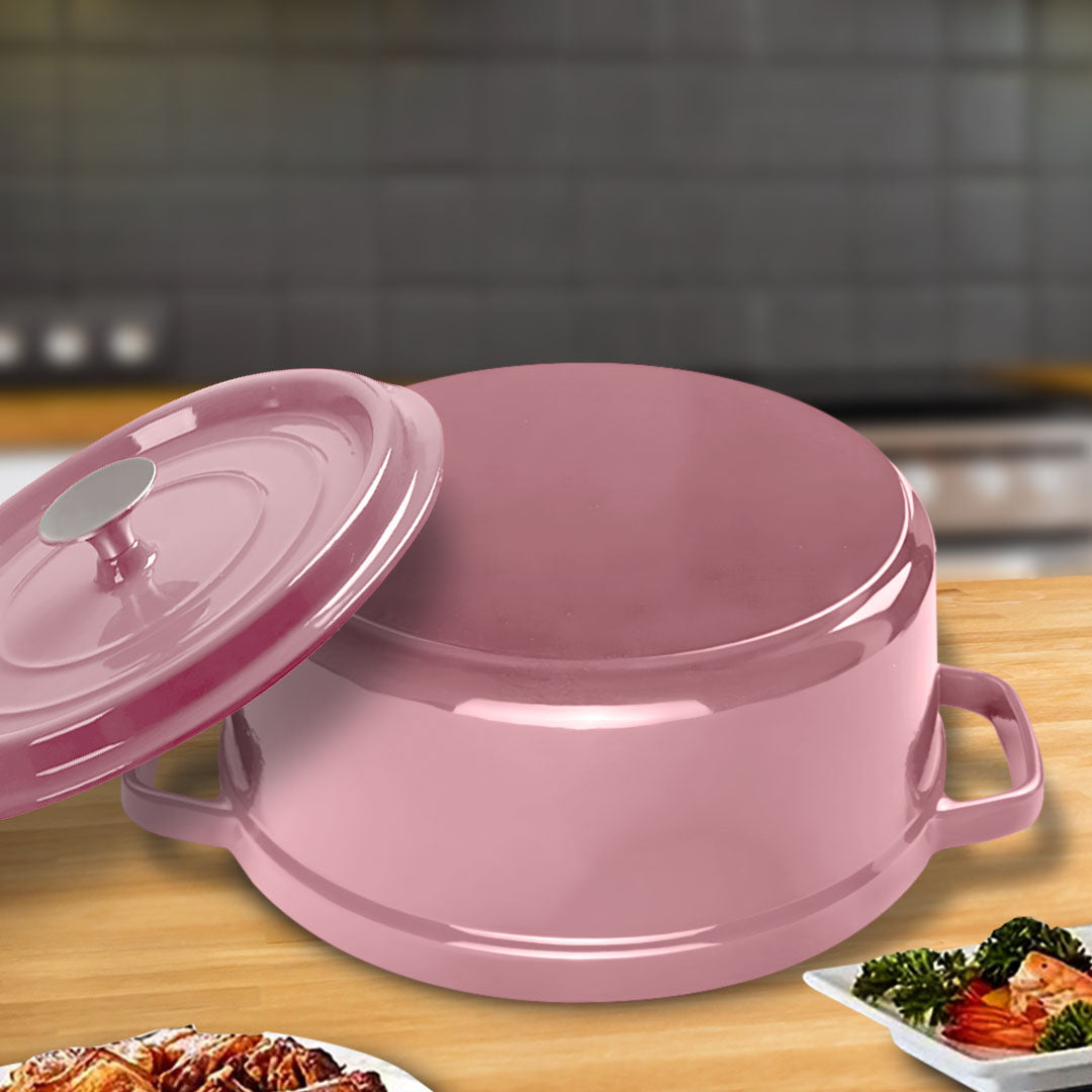 SOGA Cast Iron Enamel Porcelain Stewpot Casserole Stew Cooking Pot With Lid 2.7L Pink 22cm