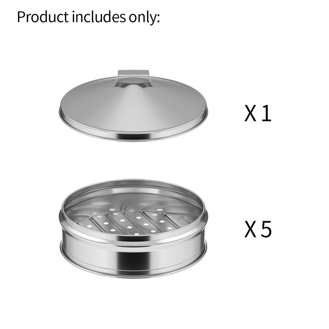 SOGA 2X 5 Tier Stainless Steel Steamers With Lid Work inside of Basket Pot Steamers 22cm