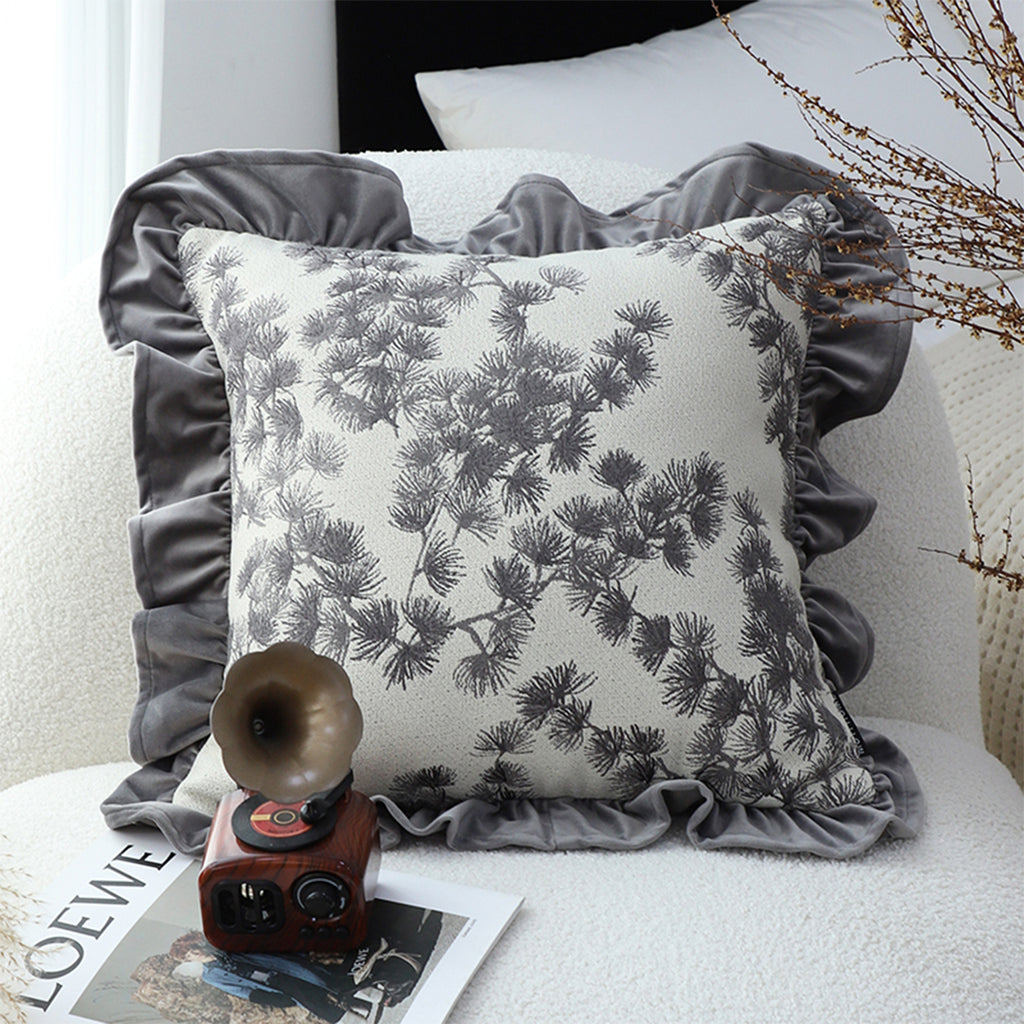 SOGA 45cm Gray Floral with Ruffle Trim