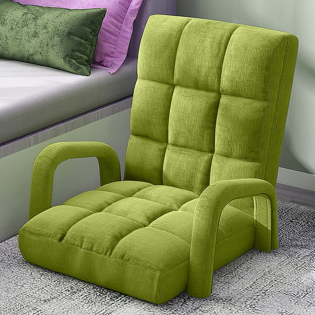 SOGA 4X Foldable Lounge Cushion Adjustable Floor Lazy Recliner Chair with Armrest Yellow Green