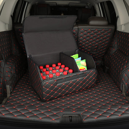 SOGA 4X Leather Car Boot Collapsible Foldable Trunk Cargo Organizer Portable Storage Box Black/Red Stitch Medium