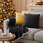 SOGA 3PC Cozy Set – Flannel Throw Blanket with Pillow Covers (Scalloped Charcoal & Golden Velvet Design)