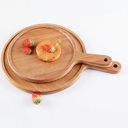 SOGA 8 inch Blonde Roound Premium Wooden Serving Tray Board Paddle with Handle Home Decor