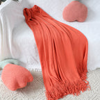 SOGA 2-Pack Acrylic Knitted Throw Blankets – Warm Cozy Woven Couch & Bed Covers with Fringes, Home Decor, Orange