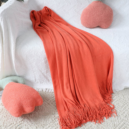 SOGA 2X Orange Acrylic Knitted Throw Blanket Solid Fringed Warm Cozy Woven Cover Couch Bed Sofa Home Decor