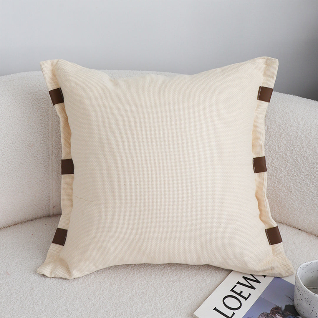 SOGA 45cm Modern Cream Leather Tab Detail Textured Pillowcase