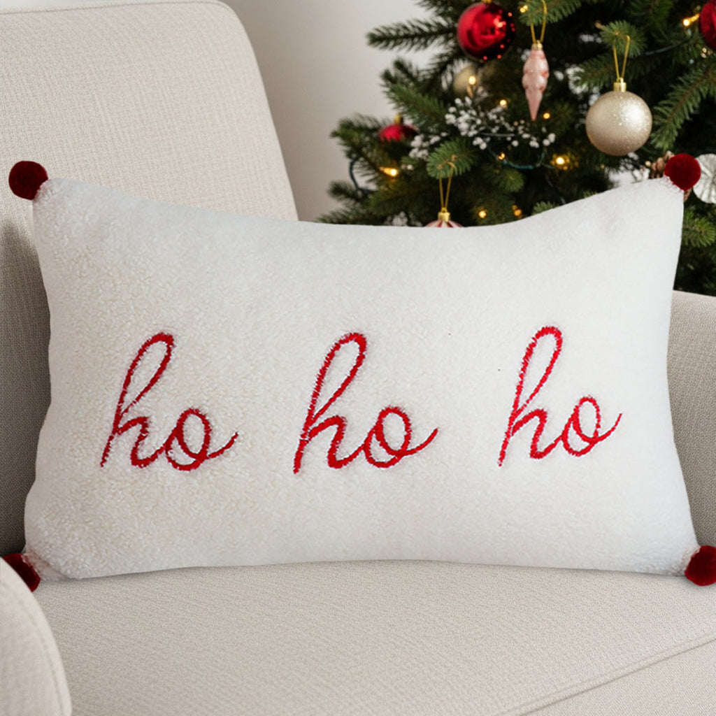 SOGA 45cm Ho Ho Ho Sherpa Christmas Pillowcase