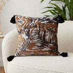 SOGA 45cm Velvet Brown/Black/Ivory Leaf Print Polyester Cushion Cover with Tassels